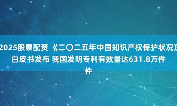 2025股票配资 《二〇二五年中国知识产权保护状况》白皮书发布 我国发明专利有效量达631.8万件